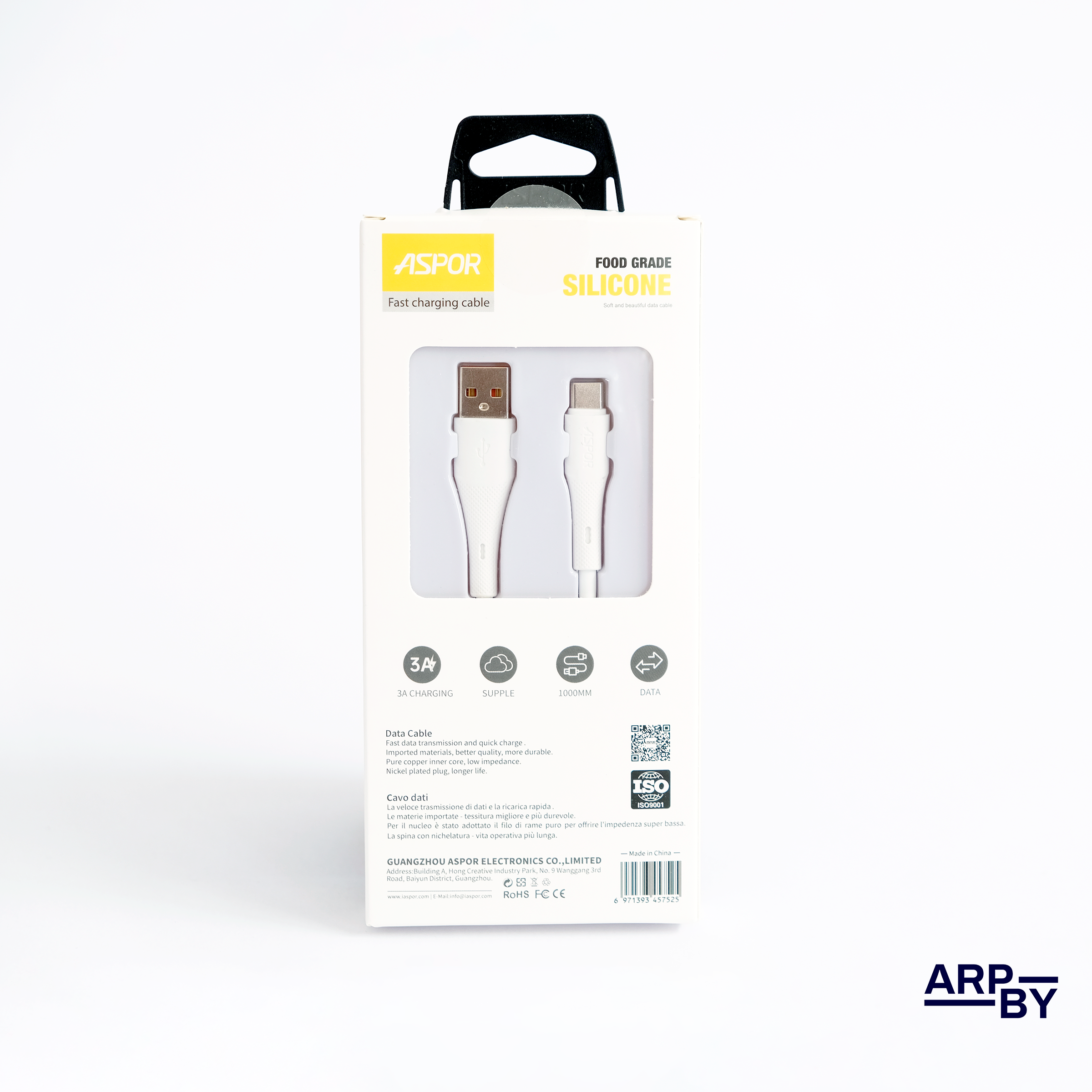 Cabo carreg. rapido 3A AC30 USB-A p USB-C Branco Cabo carreg. rapido 3A AC30 USB-A p USB-C Branco